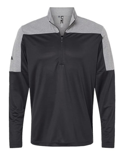 adidas A552 Men's Ultimate365 Lightweight Colorblocked Quarter-Zip Pullover - Black/ Grey Three Melange - Front