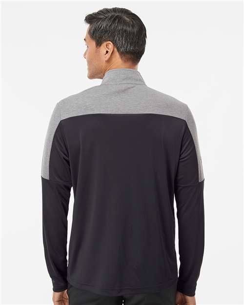 adidas A552 Men's Ultimate365 Lightweight Colorblocked Quarter-Zip Pullover - Black/ Grey Three Melange - OnModelBack