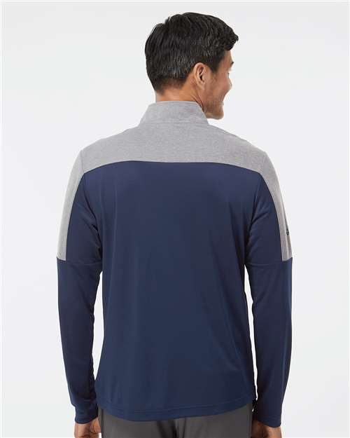 adidas A552 Men's Ultimate365 Lightweight Colorblocked Quarter-Zip Pullover - Collegiate Navy/ Grey Three Melange - OnModelBack