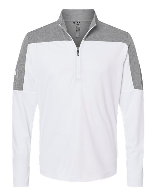 adidas A552 Men's Ultimate365 Lightweight Colorblocked Quarter-Zip Pullover - White/ Grey Three Melange - Front