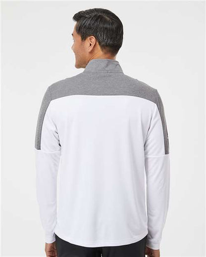 adidas A552 Men's Ultimate365 Lightweight Colorblocked Quarter-Zip Pullover - White/ Grey Three Melange - OnModelBack