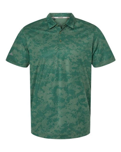 adidas A550 Men's All Over Camo Print Polo - Green Oxide - Front