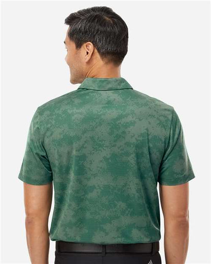 adidas A550 Men's All Over Camo Print Polo - Green Oxide - OnModelBack