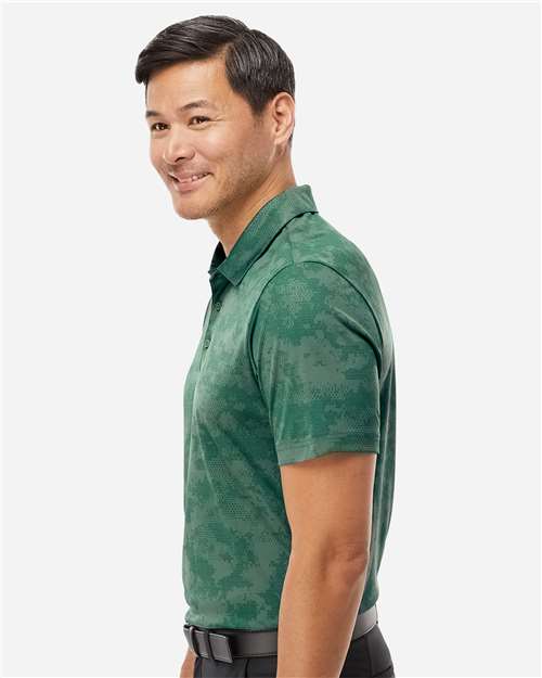adidas A550 Men's All Over Camo Print Polo - Green Oxide - OnModelSide