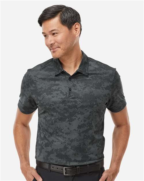 adidas A550 Men's All Over Camo Print Polo - Grey Six - OnModelFront