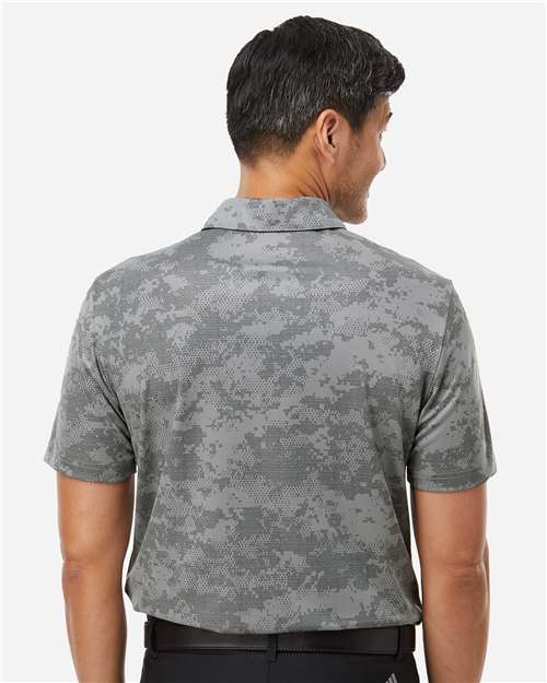 adidas A550 Men's All Over Camo Print Polo - Grey Three - OnModelBack