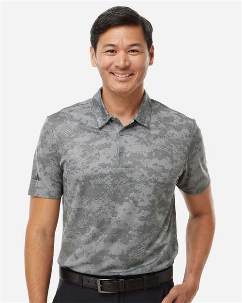 adidas A550 Men's All Over Camo Print Polo - Grey Three - OnModelFront