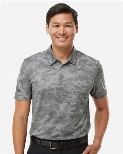 adidas A550 Men's All Over Camo Print Polo - Grey Three - OnModelFront