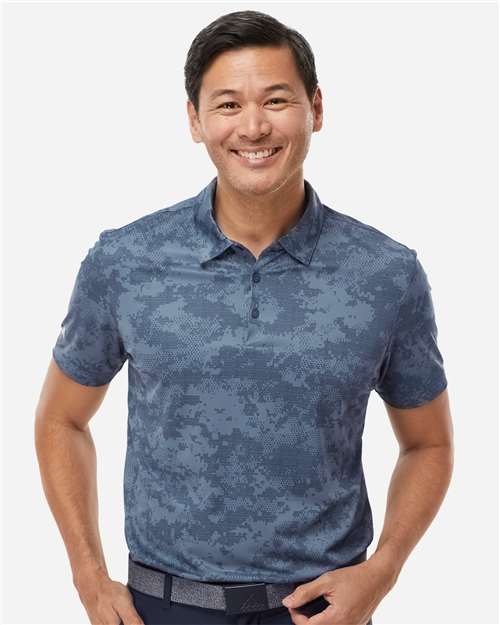 adidas A550 Men's All Over Camo Print Polo - Tech Ink - OnModelFront