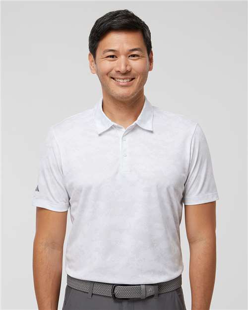 adidas A550 Men's All Over Camo Print Polo - White - OnModelFront