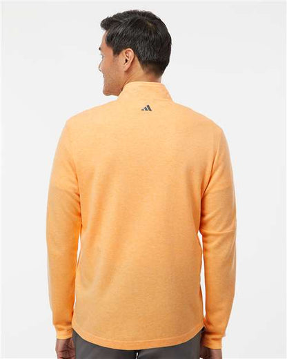 adidas A554 Men's 3-Stripes Quarter-Zip Sweater Pullover - Acid Orange Melange - OnModelBack