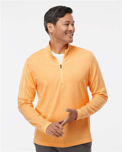 adidas A554 Men's 3-Stripes Quarter-Zip Sweater Pullover - Acid Orange Melange - OnModelFront