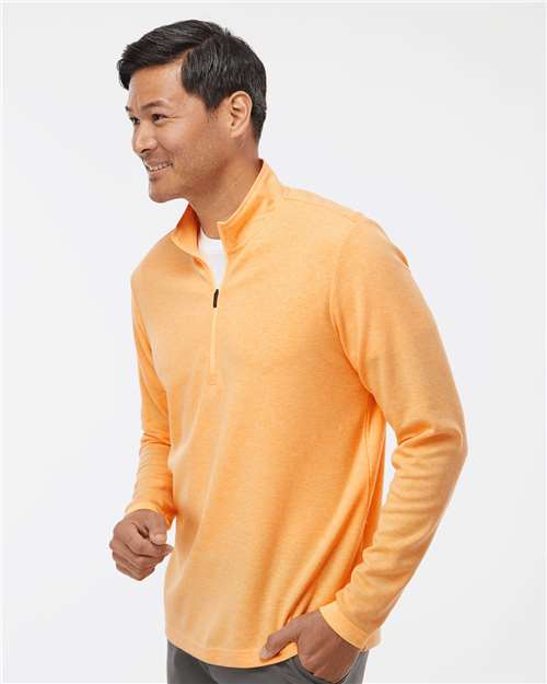 adidas A554 Men's 3-Stripes Quarter-Zip Sweater Pullover - Acid Orange Melange - OnModelSide