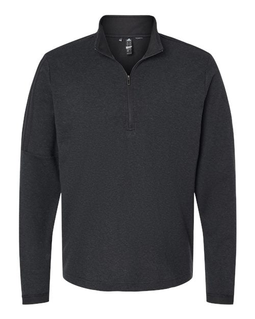 adidas A554 Men's 3-Stripes Quarter-Zip Sweater Pullover - Black Melange - Front