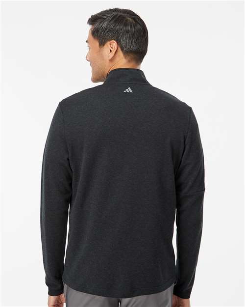 adidas A554 Men's 3-Stripes Quarter-Zip Sweater Pullover - Black Melange - OnModelBack
