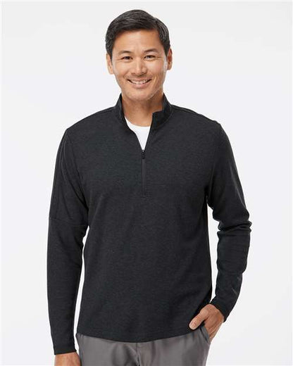 adidas A554 Men's 3-Stripes Quarter-Zip Sweater Pullover - Black Melange - OnModelFront
