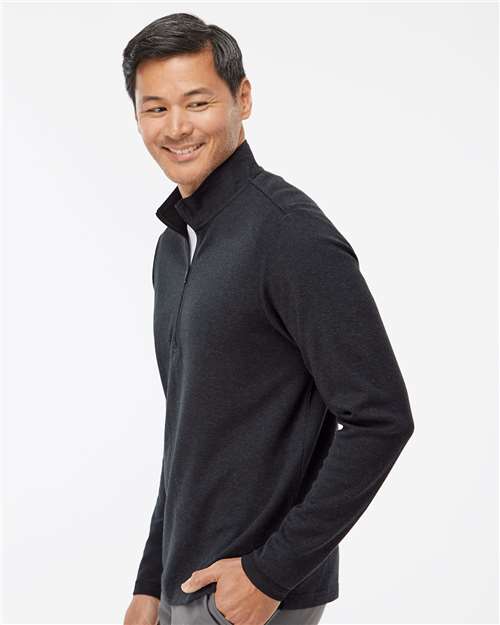 adidas A554 Men's 3-Stripes Quarter-Zip Sweater Pullover - Black Melange - OnModelSide