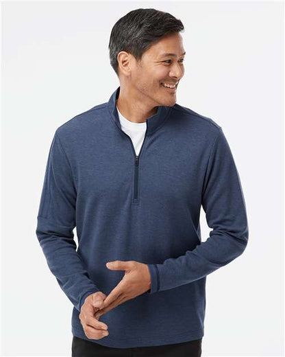 adidas A554 Men's 3-Stripes Quarter-Zip Sweater Pullover - Collegiate Navy Melange - OnModelFront