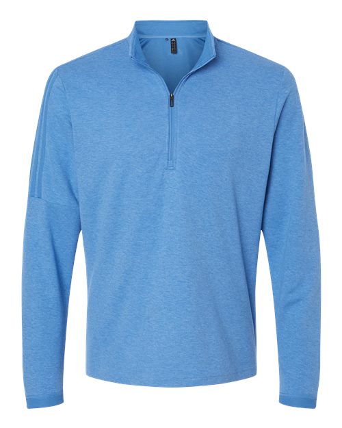 adidas A554 Men's 3-Stripes Quarter-Zip Sweater Pullover - Focus Blue Melange - Front