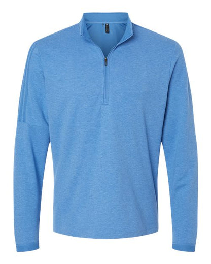 adidas A554 Men's 3-Stripes Quarter-Zip Sweater Pullover - Focus Blue Melange - Front