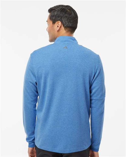 adidas A554 Men's 3-Stripes Quarter-Zip Sweater Pullover - Focus Blue Melange - OnModelBack