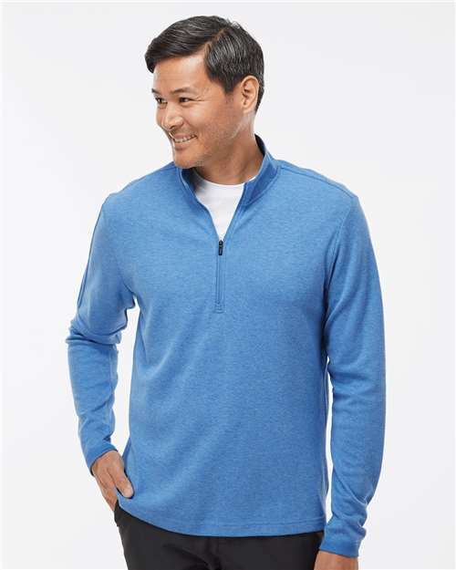 adidas A554 Men's 3-Stripes Quarter-Zip Sweater Pullover - Focus Blue Melange - OnModelFront