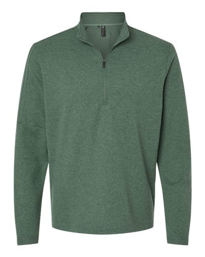 adidas A554 Men's 3-Stripes Quarter-Zip Sweater Pullover - Green Oxide Melange - Front
