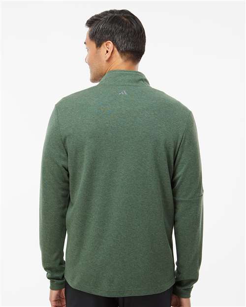 adidas A554 Men's 3-Stripes Quarter-Zip Sweater Pullover - Green Oxide Melange - OnModelBack
