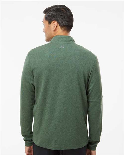 adidas A554 Men's 3-Stripes Quarter-Zip Sweater Pullover - Green Oxide Melange - OnModelBack