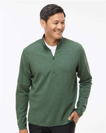 adidas A554 Men's 3-Stripes Quarter-Zip Sweater Pullover - Green Oxide Melange - OnModelFront