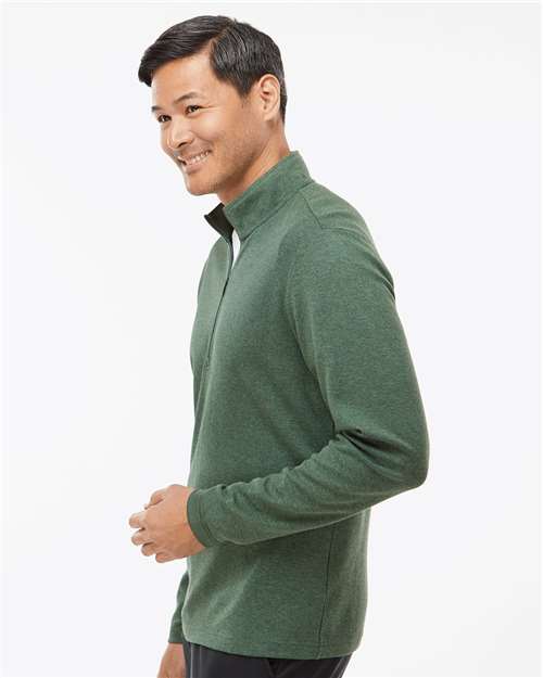 adidas A554 Men's 3-Stripes Quarter-Zip Sweater Pullover - Green Oxide Melange - OnModelSide