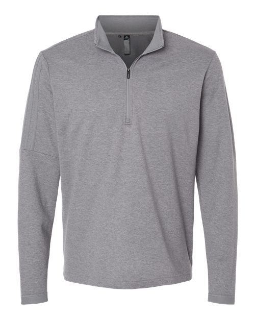 adidas A554 Men's 3-Stripes Quarter-Zip Sweater Pullover - Grey Three Melange - Front