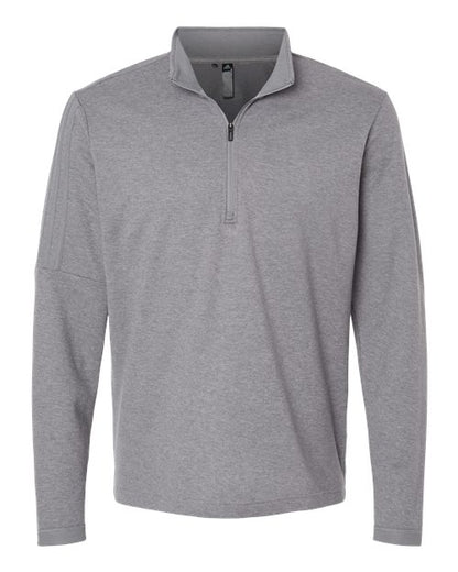 adidas A554 Men's 3-Stripes Quarter-Zip Sweater Pullover - Grey Three Melange - Front