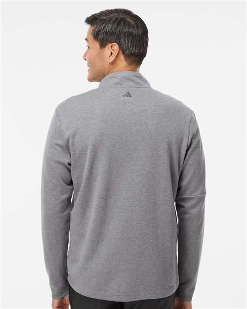 adidas A554 Men's 3-Stripes Quarter-Zip Sweater Pullover - Grey Three Melange - OnModelBack