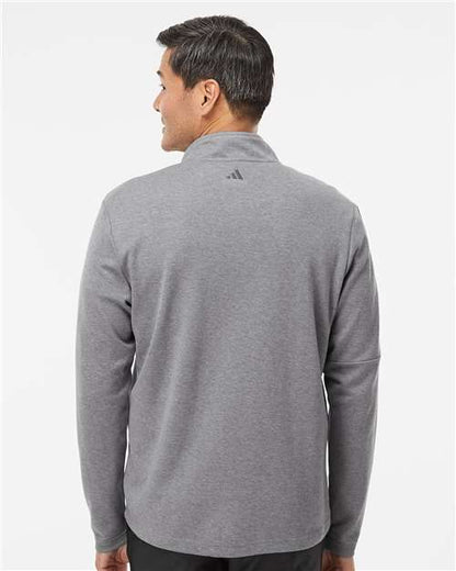 adidas A554 Men's 3-Stripes Quarter-Zip Sweater Pullover - Grey Three Melange - OnModelBack