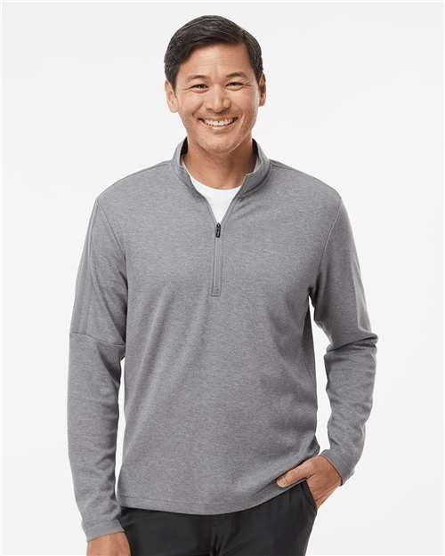 adidas A554 Men's 3-Stripes Quarter-Zip Sweater Pullover - Grey Three Melange - OnModelFront