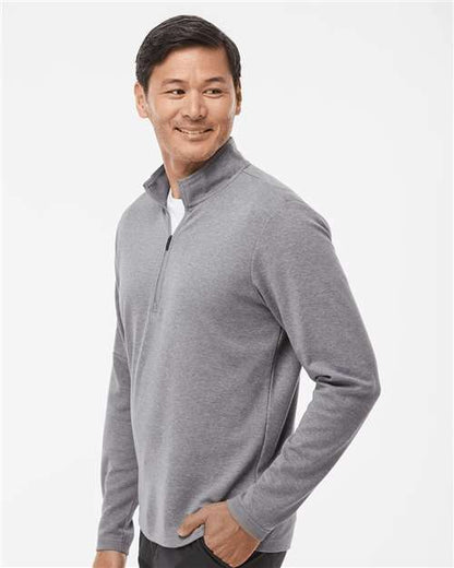 adidas A554 Men's 3-Stripes Quarter-Zip Sweater Pullover - Grey Three Melange - OnModelSide