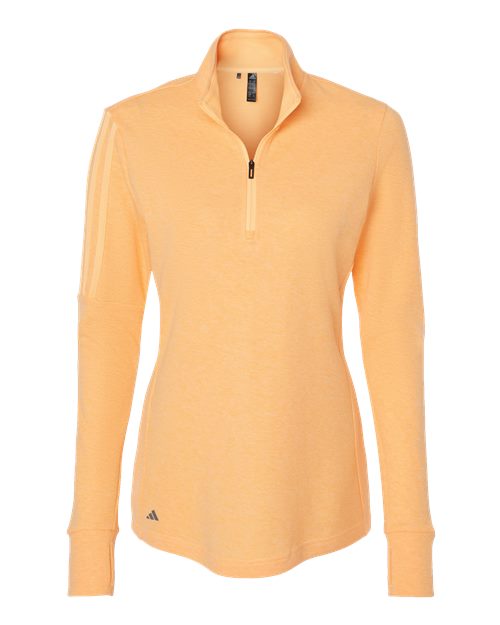 adidas A555 Women's 3-Stripes Quarter-Zip Sweater Pullover - Acid Orange Melange - Front