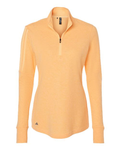 adidas A555 Women's 3-Stripes Quarter-Zip Sweater Pullover - Acid Orange Melange - Front