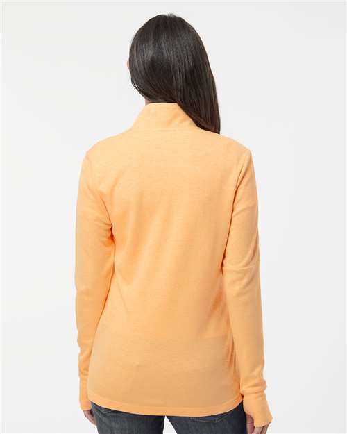 adidas A555 Women's 3-Stripes Quarter-Zip Sweater Pullover - Acid Orange Melange - OnModelBack
