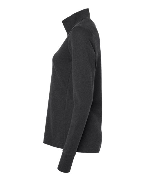 adidas A555 Women's 3-Stripes Quarter-Zip Sweater Pullover - Black Melange - DirectSide