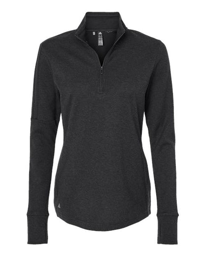 adidas A555 Women's 3-Stripes Quarter-Zip Sweater Pullover - Black Melange - Front