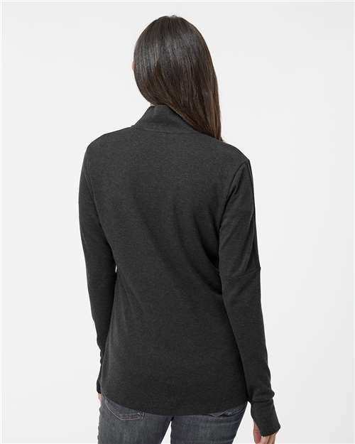 adidas A555 Women's 3-Stripes Quarter-Zip Sweater Pullover - Black Melange - OnModelBack