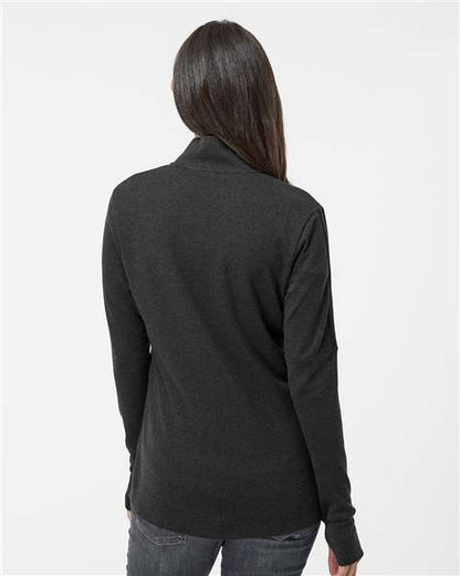 adidas A555 Women's 3-Stripes Quarter-Zip Sweater Pullover - Black Melange - OnModelBack