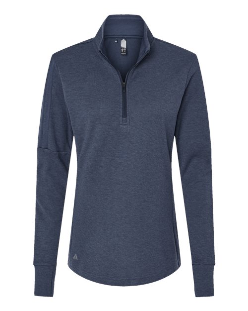 adidas A555 Women's 3-Stripes Quarter-Zip Sweater Pullover - Collegiate Navy Melange - Front