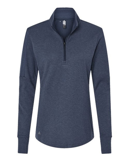 adidas A555 Women's 3-Stripes Quarter-Zip Sweater Pullover - Collegiate Navy Melange - Front