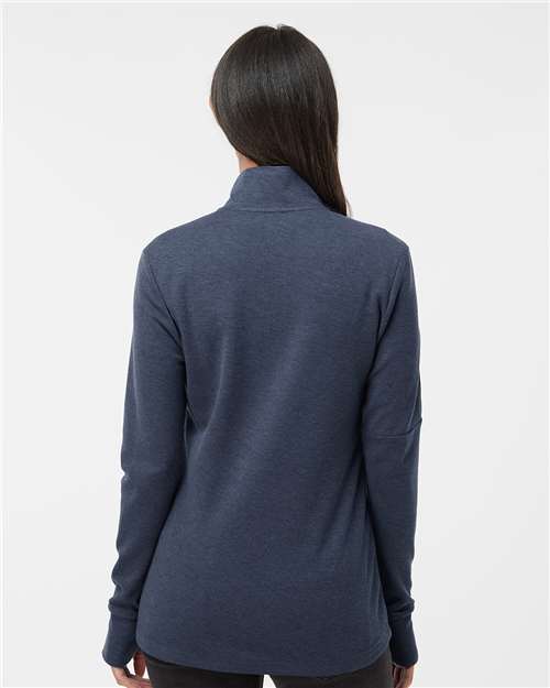 adidas A555 Women's 3-Stripes Quarter-Zip Sweater Pullover - Collegiate Navy Melange - OnModelBack