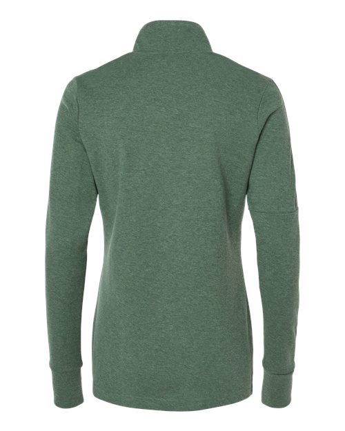 adidas A555 Women's 3-Stripes Quarter-Zip Sweater Pullover - Green Oxide Melange - Back