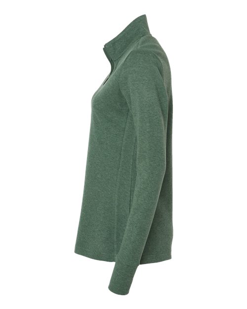 adidas A555 Women's 3-Stripes Quarter-Zip Sweater Pullover - Green Oxide Melange - DirectSide