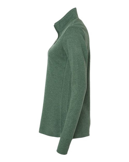 adidas A555 Women's 3-Stripes Quarter-Zip Sweater Pullover - Green Oxide Melange - DirectSide
